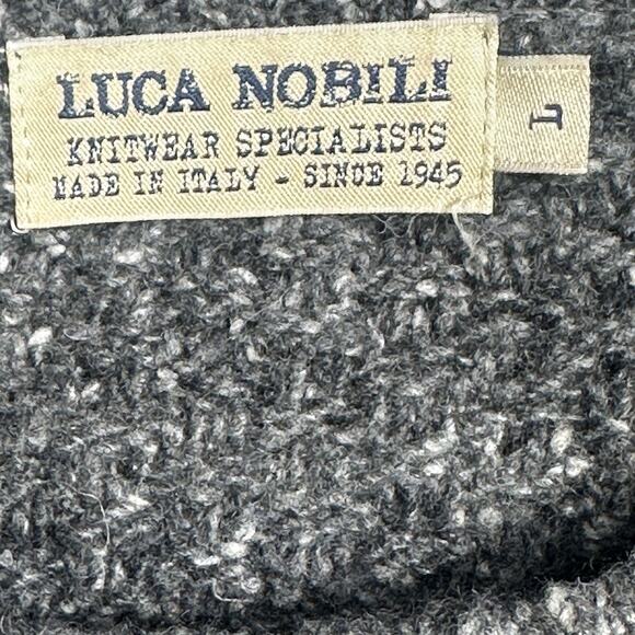 Luca Nobili Sweater Large Gray Wool Blend Crewneck Geometric Knit Made in Italy - Picture 6 of 10
